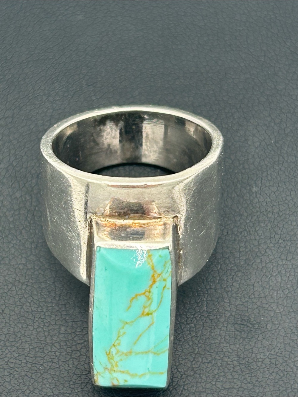 Sterling Silver Turquoise Rectangle Statement Ring - Picture 7 of 12